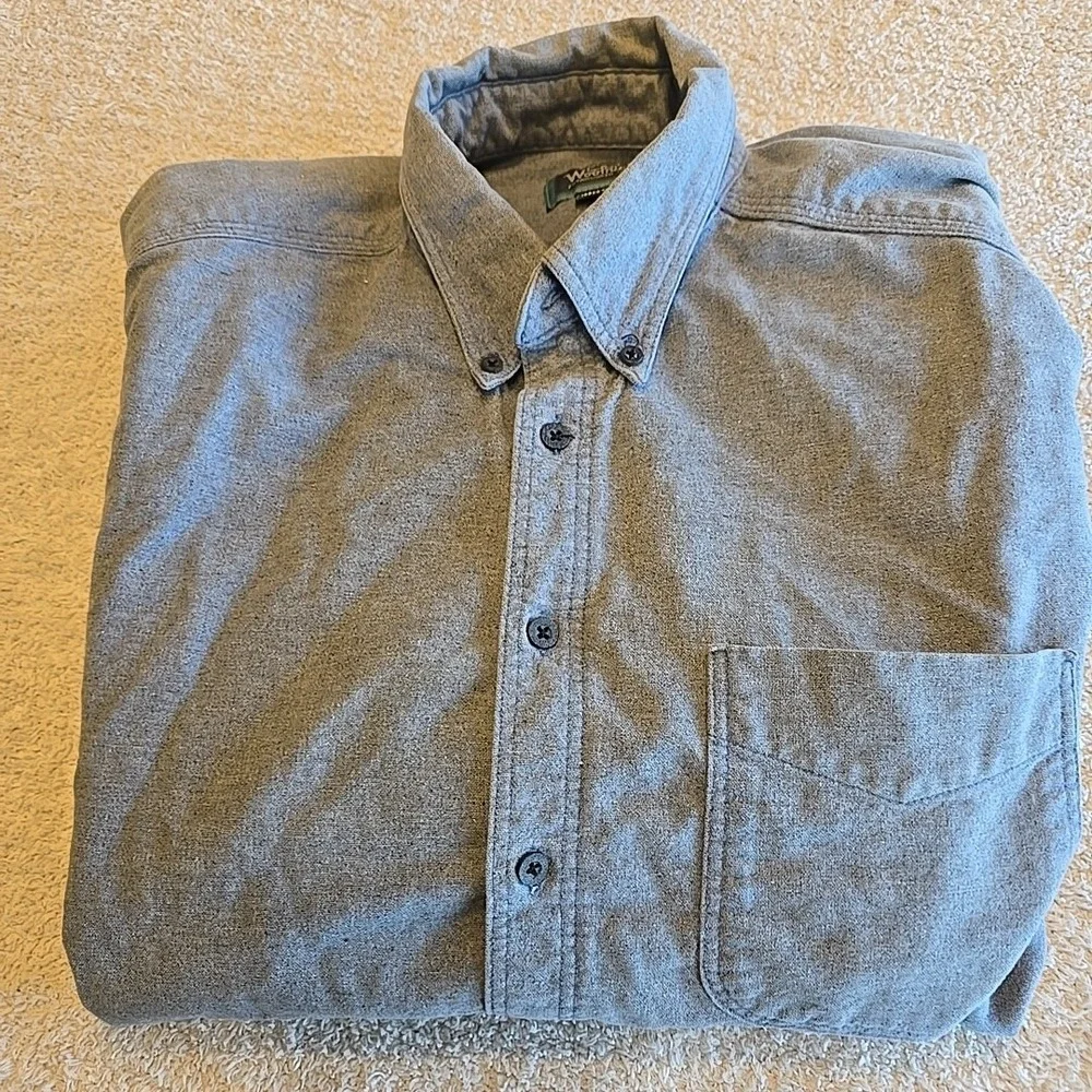 Vintage Woolrich‎ USA Made Men's XL Gray Long Sleeve 100%Cotton Shirt Flannel